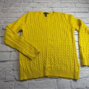 Ralph Lauren Women’s Cable Knit Crewneck 100% Cotton Yellow Sweater. Size L
